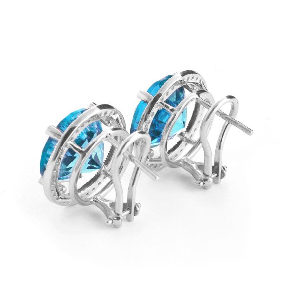 14k Gold Earrings with Diamonds and Blue Topazes - Picture 3 of 8